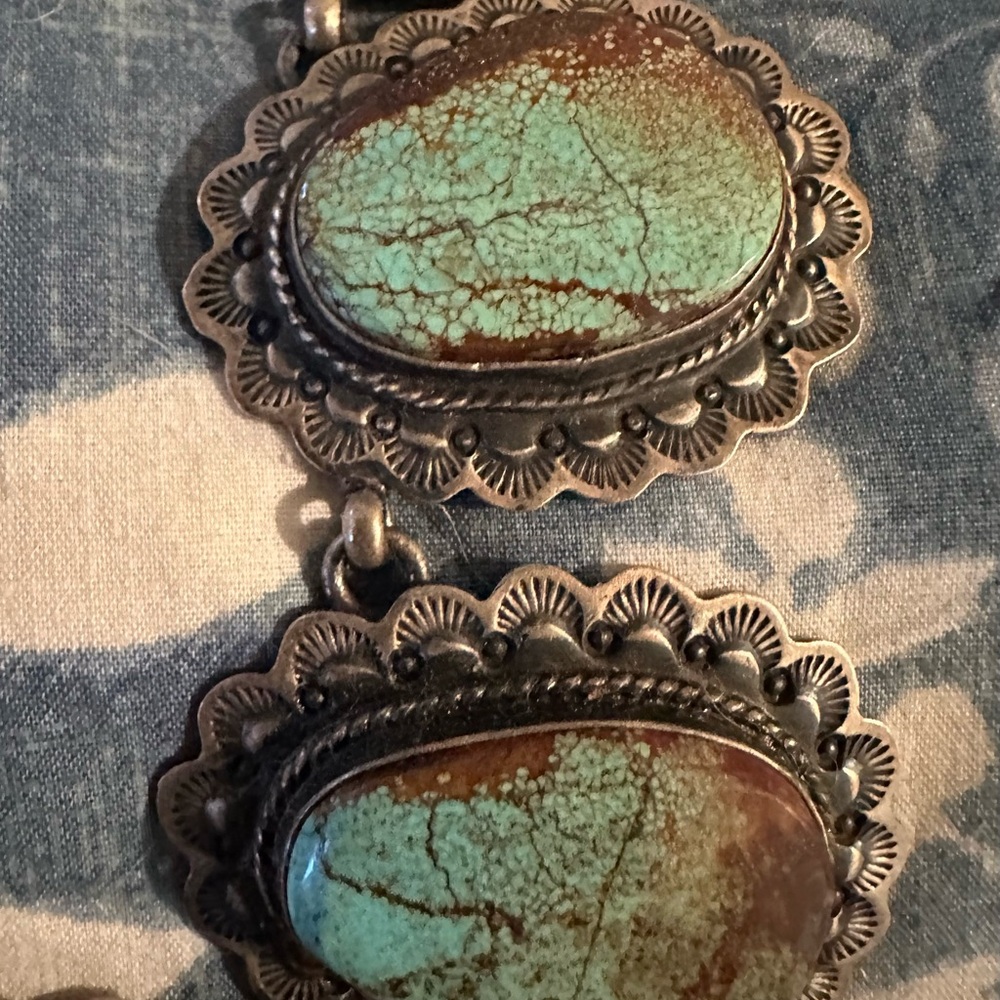 Turquoise #8 giant sterling  silver signed statement necklace squash Rodeo NFR - Picture 15 of 16